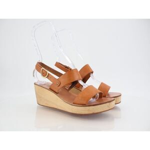 Ancient Greek Sandals Women's Sandal Size 37 7 Saddle Tan Leather Slingback Wood